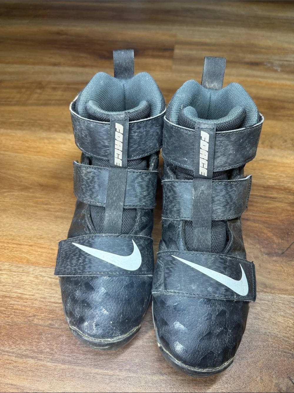 Nike Force Kids Black and White Velcro Cleats